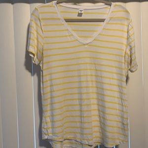 White and yellow striped v neck old navy luxe